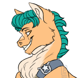 Size: 1048x1048 | Tagged: safe, artist:anelaponela, imported from derpibooru, hitch trailblazer, earth pony, pony, cheek fluff, chest fluff, ear fluff, g5, grin, icon, looking at you, male, simple background, smiling, smiling at you, smirk, solo, teeth, white background