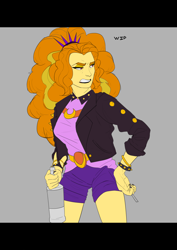 Size: 4092x5787 | Tagged: safe, artist:cadillac-dynamite, artist:cadillacdynamite, imported from derpibooru, adagio dazzle, equestria girls, alcohol, cigarette, clothes, jacket, leather jacket, solo, wip