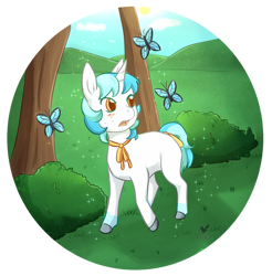 Size: 1024x1041 | Tagged: safe, artist:foxhatart, imported from derpibooru, oc, oc only, oc:teal, butterfly, pony, unicorn, male, solo, stallion, tree