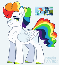 Size: 1260x1393 | Tagged: safe, artist:pandemiamichi, imported from derpibooru, high winds, rainbow dash, oc, pegasus, pony, magical lesbian spawn, offspring, parent:high winds, parent:rainbow dash