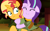 Size: 1157x720 | Tagged: safe, artist:aurorasparklesentry, artist:jadeharmony, artist:jadethepegasus, imported from derpibooru, starlight glimmer, sunset shimmer, pony, unicorn, bandana, base used, belt, blushing, camp camp, clothes, cosplay, costume, crossover, david (camp camp), eyes closed, female, forest, grin, gwen (camp camp), gwenvid, hat, hug, lesbian, mare, raised hoof, rooster teeth, shimmerglimmer, shipping, shirt, shorts, smiling, t-shirt, tree, vest