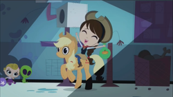 Size: 1280x720 | Tagged: safe, imported from derpibooru, screencap, applejack, human, ashleigh ball, blythe baxter, crossover, littlest pet shop, voice actor joke