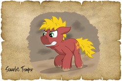 Size: 1500x1000 | Tagged: safe, alternate version, artist:malte279, imported from derpibooru, oc, oc:scarlet temper, earth pony, tails of equestria, npc, parchment, robin hood, will scarlet