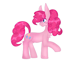 Size: 1300x1070 | Tagged: safe, artist:junko, artist:php163, imported from derpibooru, part of a set, pinkie pie, earth pony, pony, art, big ears, chest fluff, chubbie pie, chubby, cute, diapinkes, digital art, female, fluffy mane, looking offscreen, mare, raised hoof, signature, simple background, smiling, solo, transparent background, vector