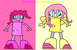 Size: 1006x657 | Tagged: safe, artist:luqmandeviantart2000, imported from derpibooru, fluttershy, pinkie pie, anthro, 1000 hours in ms paint, andrea libman, crossover, cutie mark, duo, lego, mixels, species swap, voice actor joke