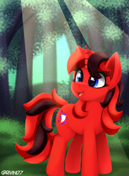 Size: 2200x3000 | Tagged: safe, artist:rivin177, imported from derpibooru, oc, oc only, pony, unicorn, blue eyes, commission, crepuscular rays, forest, highlights, juggle, redesign, solo, tree