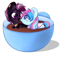 Size: 1280x1026 | Tagged: safe, artist:cloud-fly, imported from derpibooru, oc, oc only, bat pony, pony, zebra, chibi, cup, cup of pony, female, mare, micro