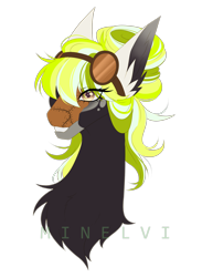 Size: 1662x2265 | Tagged: safe, artist:minelvi, imported from derpibooru, oc, oc only, earth pony, pony, bust, chest fluff, ear fluff, earth pony oc, eyelashes, goggles, signature, simple background, solo, transparent background