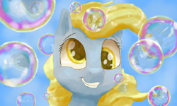 Size: 1280x768 | Tagged: safe, artist:shaslan, imported from derpibooru, derpy hooves, pegasus, pony, bubble, smiling, solo