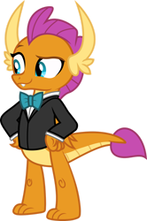 Size: 900x1356 | Tagged: safe, artist:cherrygrove, imported from derpibooru, smolder, dragon, bowtie, bowties are cool, clothes, dragoness, elegant, female, simple background, solo, suit, tomboy, transparent background, vector
