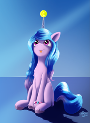 Size: 1087x1474 | Tagged: safe, artist:jphyperx, imported from derpibooru, izzy moonbow, pony, unicorn, ball, bracelet, female, g5, horn, horn guard, horn impalement, hornball, izzy's tennis ball, jewelry, mare, signature, solo, tennis ball, tongue out, unshorn fetlocks