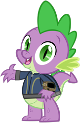 Size: 1280x1972 | Tagged: safe, artist:andoanimalia, artist:ponygamer2020, edit, edited screencap, imported from derpibooru, screencap, spike, dragon, fallout equestria, clothes, fallout, jumpsuit, looking at you, male, not a vector, open mouth, pipboy, simple background, solo, transparent background, vault suit, vector, waving, waving at you