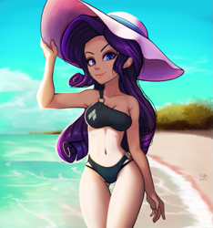 Size: 607x648 | Tagged: safe, artist:the-park, imported from derpibooru, rarity, human, beach, bikini, clothes, humanized, swimsuit