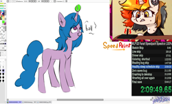 Size: 2000x1209 | Tagged: safe, artist:mjsw, imported from derpibooru, izzy moonbow, oc, oc:majuvelliy, pony, unicorn, ball, clothes, drawing tablet, female, g5, horn, horn guard, horn impalement, hornball, izzy's tennis ball, magic, mare, meme, sketch, sweat, tennis ball