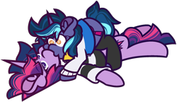 Size: 1798x1038 | Tagged: safe, artist:threetwotwo32232, imported from derpibooru, twilight sparkle, oc, oc:twilight aurora, alicorn, pony, unicorn, cannon x oc, canon x oc, female, kissing, lesbian, mare