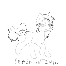 Size: 1080x1080 | Tagged: safe, artist:_meli.exe1388_, imported from derpibooru, oc, oc only, earth pony, pony, earth pony oc, lineart, monochrome, raised hoof, solo