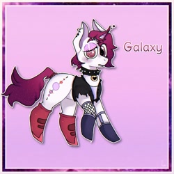 Size: 1080x1080 | Tagged: safe, alternate version, artist:_meli.exe1388_, imported from derpibooru, oc, oc only, pony, unicorn, clothes, collar, colored, horn, raised hoof, solo, spiked collar, unicorn oc