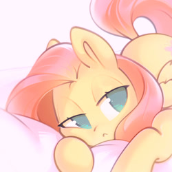 Size: 1602x1602 | Tagged: safe, alternate version, artist:mirroredsea, imported from derpibooru, fluttershy, pegasus, pony, :<, cute, female, lidded eyes, looking sideways, mare, shyabetes, solo