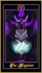 Size: 2480x4236 | Tagged: safe, artist:reminic, imported from derpibooru, king sombra, corruption of magic, crystal heart, dark background, dark magic, magic, red eyes, tarot, tarot card