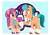 Size: 2430x1681 | Tagged: safe, artist:interstellar-quartz, imported from derpibooru, hitch trailblazer, sunny starscout, earth pony, pony, badge, bag, braid, female, g4, g5, g5 to g4, grin, looking at each other, male, mare, my little pony logo, open mouth, raised hoof, smiling, stallion, teeth, unshorn fetlocks