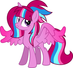 Size: 6202x5842 | Tagged: safe, artist:digimonlover101, artist:shootingstarsentry, imported from derpibooru, oc, oc only, oc:bubble sparkle, alicorn, pony, absurd resolution, alicorn oc, base used, female, horn, magical lesbian spawn, mare, multiple parents, offspring, parent:glitter drops, parent:spring rain, parent:tempest shadow, parent:twilight sparkle, parents:sprglitemplight, simple background, solo, transparent background, wings