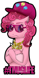 Size: 1600x3149 | Tagged: safe, artist:lucieniibi, imported from derpibooru, pinkie pie, earth pony, pony, 2013, cap, chains, crossed arms, female, glasses, hat, mare, no more ponies at source, rapper pie, simple background, solo, thug life, transparent background, unshorn fetlocks