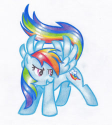 Size: 679x757 | Tagged: safe, artist:miyukikyki, imported from derpibooru, rainbow dash, pegasus, pony, colored pencil drawing, simple background, solo, spread wings, traditional art, white background, wings