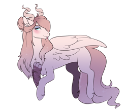 Size: 1280x1113 | Tagged: safe, artist:void-sommar, imported from derpibooru, oc, oc only, oc:misty reign, hybrid, blushing, female, interspecies offspring, offspring, parent:discord, parent:princess celestia, parents:dislestia, simple background, solo, tongue out, transparent background