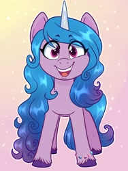 Size: 3000x4000 | Tagged: safe, artist:annakitsun3, imported from derpibooru, izzy moonbow, pony, unicorn, bracelet, cute, female, g5, gradient background, izzybetes, jewelry, looking at you, mare, open mouth, solo