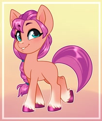 Size: 2611x3102 | Tagged: safe, artist:annakitsun3, imported from derpibooru, sunny starscout, earth pony, pony, blushing, braid, cute, female, g5, high res, mare, smiling, solo, sunnybetes, unshorn fetlocks