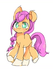 Size: 1080x1441 | Tagged: safe, artist:pnpn_721, imported from derpibooru, sunny starscout, earth pony, pony, blushing, braid, female, g5, simple background, smiling, solo, unshorn fetlocks, white background