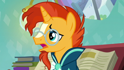 Size: 1920x1080 | Tagged: safe, imported from derpibooru, screencap, sunburst, pony, unicorn, the crystalling, clothes, glasses, male, open mouth, robe, solo, stallion, sunburst's cloak, sunburst's glasses, sunburst's robe