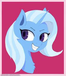 Size: 3500x4039 | Tagged: safe, artist:endo, imported from derpibooru, trixie, pony, unicorn, bust, chest fluff, female, fluffy, portrait, simple background, smiling, solo