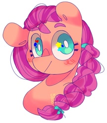 Size: 1726x2000 | Tagged: safe, artist:cocopudu, imported from derpibooru, sunny starscout, earth pony, pony, blushing, braid, bust, female, g5, looking at you, mare, portrait, simple background, solo, white background, white pupils