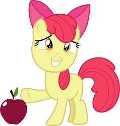 Size: 3000x3150 | Tagged: safe, artist:cloudy glow, artist:cloudyglow, imported from derpibooru, imported from ponybooru, apple bloom, earth pony, pony, season 4, twilight time, .ai available, adorabloom, apple, awkward smile, cute, female, filly, food, fruit, raised hoof, raised leg, simple background, smiling, solo, transparent background, vector