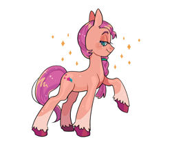 Size: 1952x1664 | Tagged: safe, artist:induk_s, imported from derpibooru, sunny starscout, earth pony, pony, blushing, braid, cute, female, g5, looking at you, mare, raised hoof, simple background, solo, sunnybetes, unshorn fetlocks, white background