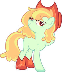 Size: 1805x2102 | Tagged: safe, artist:kurosawakuro, imported from derpibooru, oc, oc only, earth pony, pony, base used, female, hat, magical lesbian spawn, mare, offspring, parent:applejack, parent:coloratura, parents:rarajack, simple background, solo, transparent background