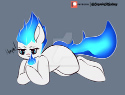 Size: 1280x980 | Tagged: safe, artist:cosmiclitgalaxy, imported from derpibooru, oc, oc only, oc:death light, pony, anime, deviantart watermark, mane of fire, obtrusive watermark, sketch commission, solo, watermark