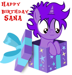 Size: 1172x1217 | Tagged: safe, artist:anime-equestria, artist:twilight_memes, edit, imported from derpibooru, oc, oc:jão, pony, unicorn, gift box, happy birthday, horn, present, solo, unicorn oc