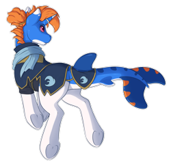 Size: 1883x1807 | Tagged: safe, artist:ailoy4, derpibooru exclusive, imported from derpibooru, oc, oc only, oc:arcane waves, dolphin, dolphin pony, original species, pony, unicorn, clothes, horn, horn ring, jewelry, male, ring, stallion, underhoof