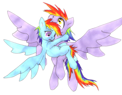 Size: 2005x1569 | Tagged: safe, artist:oddwarg, imported from derpibooru, part of a set, rainbow blaze, rainbow dash, pegasus, pony, duo, female, filly, filly rainbow dash, flying, flying lesson, holding, learning to fly, simple background, training, white background, younger