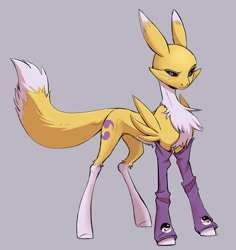 Size: 2073x2193 | Tagged: safe, artist:1an1, imported from derpibooru, pony, renamon, black sclera, chest fluff, digimon, gray background, ponified, simple background, solo