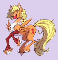 Size: 2261x2323 | Tagged: safe, artist:1an1, imported from derpibooru, applejack, pony, apple, body freckles, chest fluff, food, freckles, leg warmers, mouth hold, unshorn fetlocks