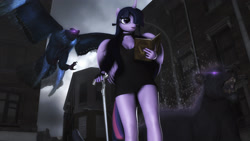 Size: 2560x1440 | Tagged: safe, artist:artempredator, imported from derpibooru, twilight sparkle, alicorn, anthro, bird, 3d, book, breasts, cane, cleavage, devil may cry 5, griffon (devil may cry 5), shadow (devil may cry 5), solo, source filmmaker, twilight sparkle (alicorn), v (devil may cry)