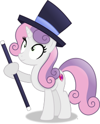Size: 4574x5648 | Tagged: safe, artist:anime-equestria, imported from derpibooru, sweetie belle, pony, unicorn, cane, female, happy, hat, hoof hold, looking up, mare, older, older sweetie belle, simple background, smiling, solo, top hat, transparent background, vector