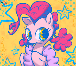 Size: 1956x1700 | Tagged: safe, artist:saltycube, derpibooru exclusive, imported from derpibooru, pinkie pie, earth pony, pony, abstract background, female, mare, smiling, solo, stars