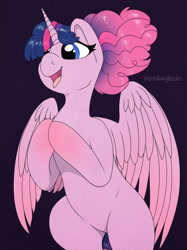 Size: 1024x1366 | Tagged: safe, artist:incendiaryboobs, artist:incendiarymoth, imported from derpibooru, pinkie pie, twilight sparkle, alicorn, fusion, twilight sparkle (alicorn)