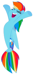 Size: 1632x3672 | Tagged: safe, artist:greenmachine987, imported from derpibooru, rainbow dash, pegasus, pony, seapony (g4), my little pony: the movie, dorsal fin, eyes closed, female, fin wings, fish tail, flowing mane, flowing tail, looking up, open mouth, seaponified, seapony rainbow dash, signature, simple background, smiling, solo, species swap, tail, transparent background, vector, wings