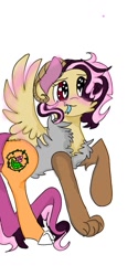 Size: 540x1080 | Tagged: safe, artist:cocolove2176, imported from derpibooru, oc, oc only, oc:coraliss rose, draconequus, hybrid, draconequus oc, female, interspecies offspring, offspring, parent:discord, parent:fluttershy, parents:discoshy, simple background, solo, tongue out, white background