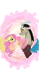 Size: 540x1080 | Tagged: safe, artist:cocolove2176, imported from derpibooru, discord, fluttershy, draconequus, pegasus, pony, bust, discoshy, eyelashes, female, heart, male, mare, shipping, simple background, smiling, straight, white background, wings